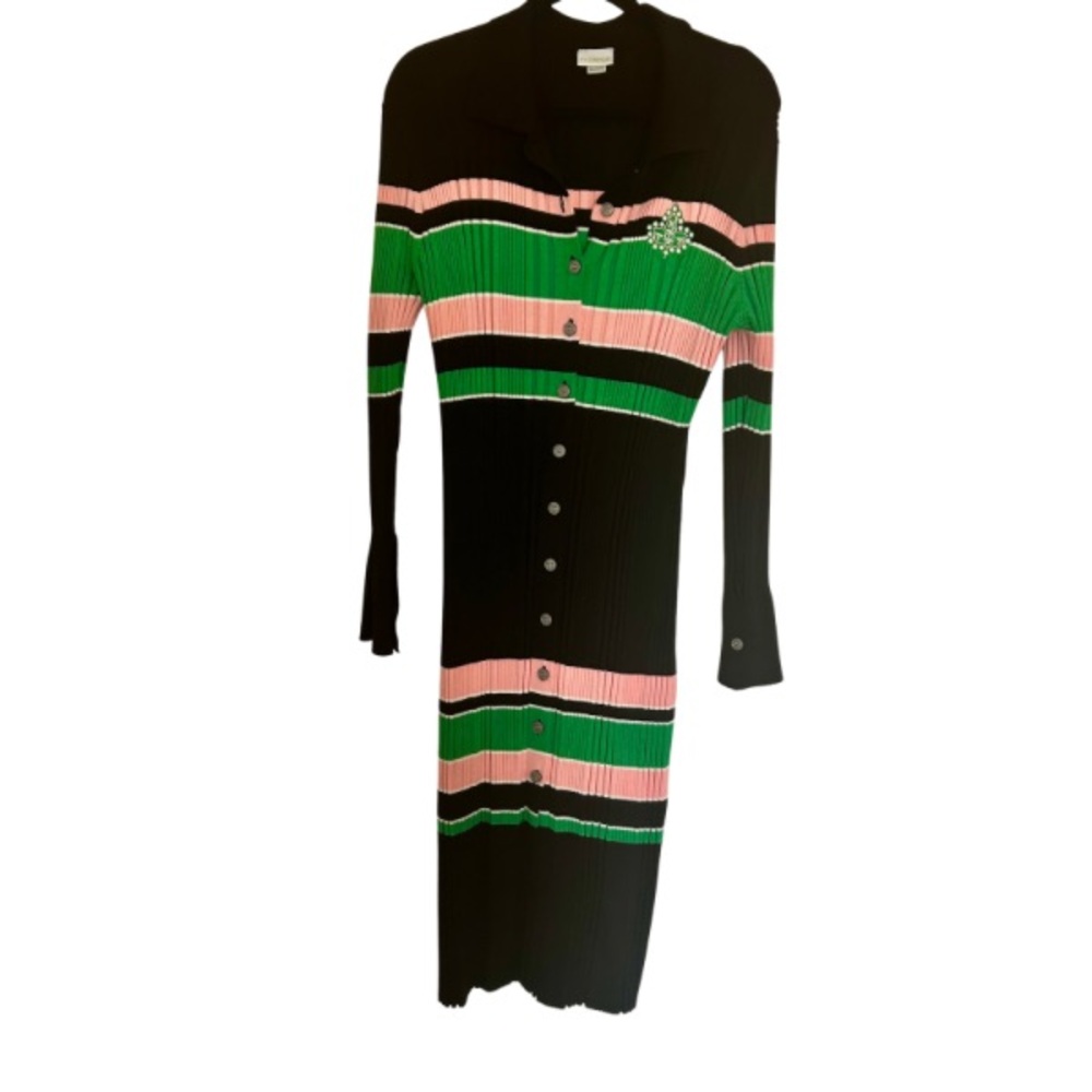 Striped Black, Pink, and Green Dress